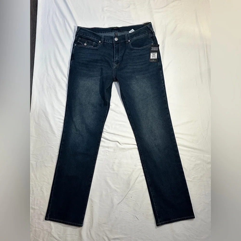 True Religion Ricky Straight Jeans Mens 36x34 Dark Wash Flap Pocket NWT